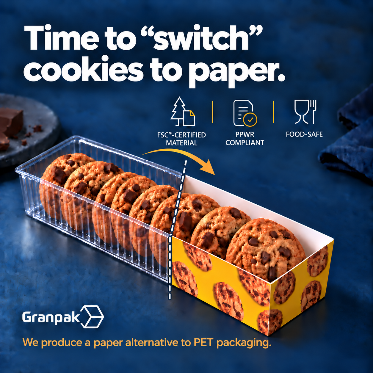 Paperboard trays for biscuits instead of PET | Granpak